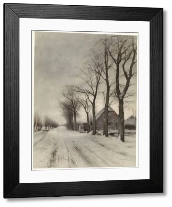Framed Print : Winter landscape with farmhouse and row of trees, 1860-1892. Creator: Louis Apol Framed Print : Winter landscape with farmhouse and row of trees, 1860-1892. Creator: Louis Apol