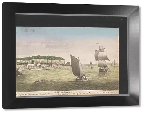 View of sailing ships on the River Theems in Purfleet, 1745-1775. Creator: Anon