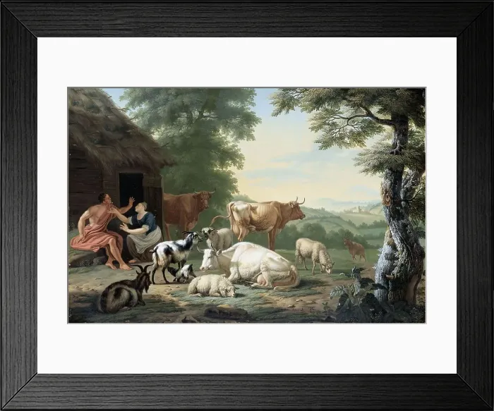 Framed Print : Arcadian Landscape with Shepherds and Cattle, 1710-1763. Creator: Jan van Gool Framed Print : Arcadian Landscape with Shepherds and Cattle, 1710-1763. Creator: Jan van Gool
