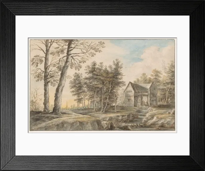 Framed Print : Landscape with a water mill, 1605-1673. Creator: Lucas van Uden