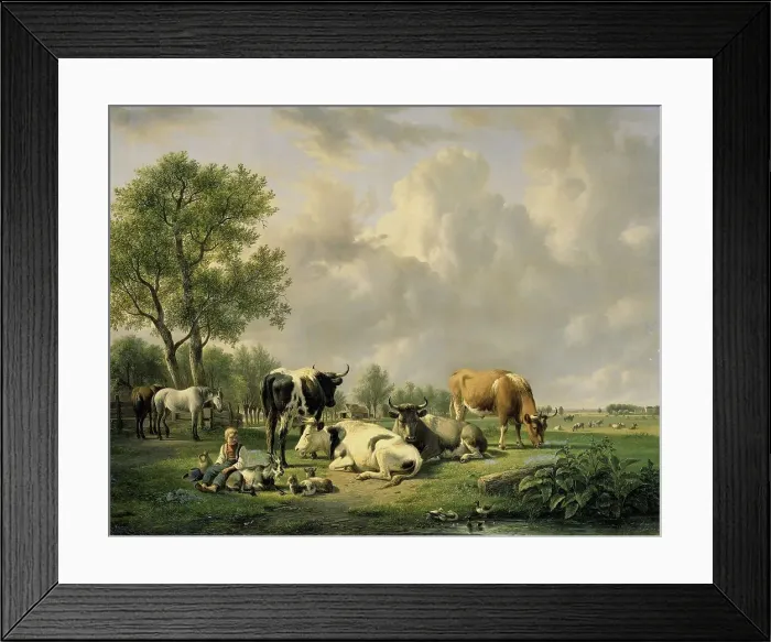 Framed Print : Meadow with Animals, 1820-1837. Creator: Jan van Ravenswaay Framed Print : Meadow with Animals, 1820-1837. Creator: Jan van Ravenswaay