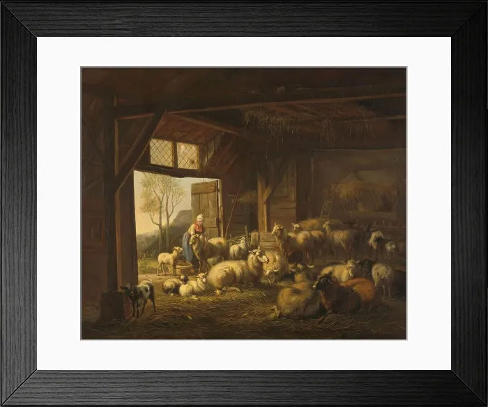 Framed Print : Sheep and Goats in a Stable, 1821. Creator: Jan van Ravenswaay Framed Print : Sheep and Goats in a Stable, 1821. Creator: Jan van Ravenswaay