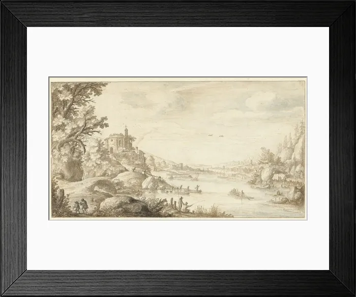 Framed Print : Hilly Landscape with a Round Chapel by the Banks of a River, 1624. Creator: Maerten de Cock Framed Print : Hilly Landscape with a Round Chapel by the Banks of a River, 1624. Creator: Maerten de Cock