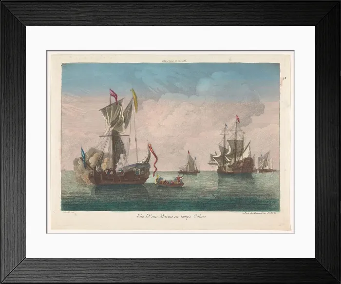 Framed Print : Seascape with ships and boats on a calm sea, 1745-1775. Creator: Anon Framed Print : Seascape with ships and boats on a calm sea, 1745-1775. Creator: Anon