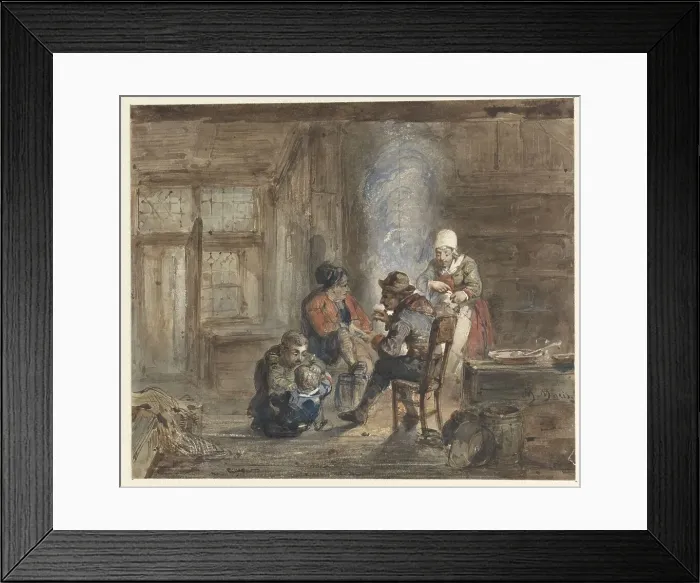 Framed Print : Interior with a family around a fireplace, 1849-1892. Creator: Matthijs Maris Framed Print : Interior with a family around a fireplace, 1849-1892. Creator: Matthijs Maris