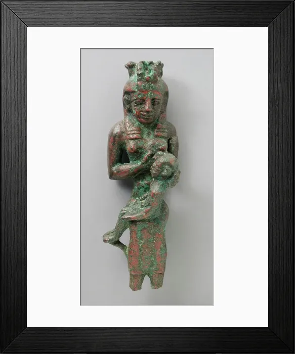 Framed Print : Seated Isis with Uraeus Modius Holding Child on her Lap, Late Period-Ptolemaic Period (711-30 BCE). Creator: Unknown Framed Print : Seated Isis with Uraeus Modius Holding Child on her Lap, Late Period-Ptolemaic Period (711-30 BCE). Creator: Unknown