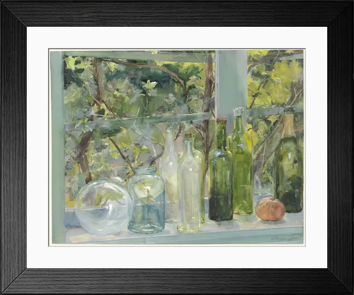 Framed Print : Windowsill with Bottles, a Glass Globe and an Apple, c.1892. Creator: Menso Kamerlingh Onnes Framed Print : Windowsill with Bottles, a Glass Globe and an Apple, c.1892. Creator: Menso Kamerlingh Onnes