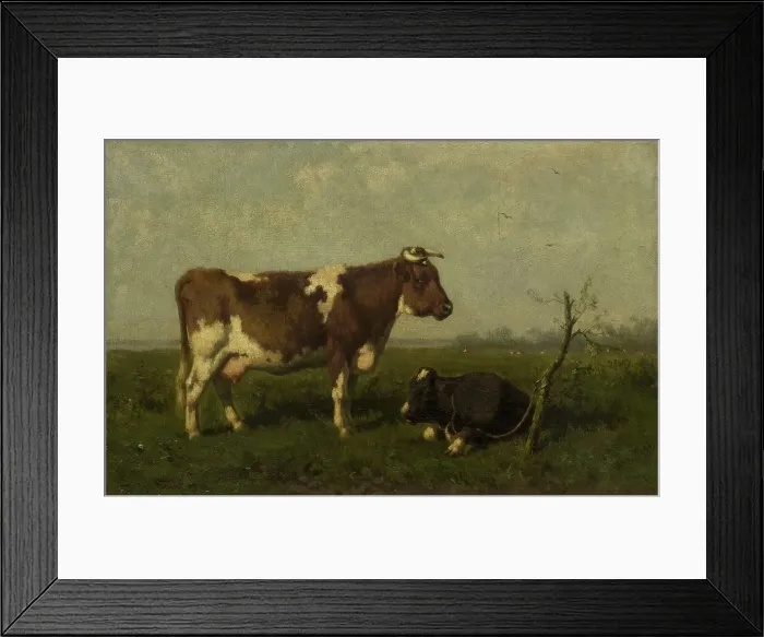 Framed Print : A Cow with her Calf in a Meadow, 1879. Creator: Jan Vrolijk Framed Print : A Cow with her Calf in a Meadow, 1879. Creator: Jan Vrolijk