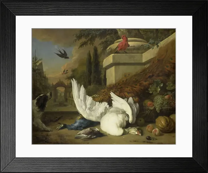 Framed Print : A Dog with a dead Goose and Peacock (A Study of Game and Fruit), c.1700. Creator: Jan Weenix Framed Print : A Dog with a dead Goose and Peacock (A Study of Game and Fruit), c.1700. Creator: Jan Weenix