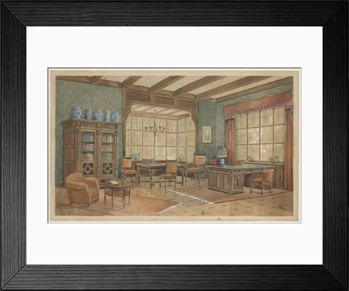 Framed Print : Interior with bookcase in Renaissance style, c.1925. Creator: Monogrammist HK Framed Print : Interior with bookcase in Renaissance style, c.1925. Creator: Monogrammist HK
