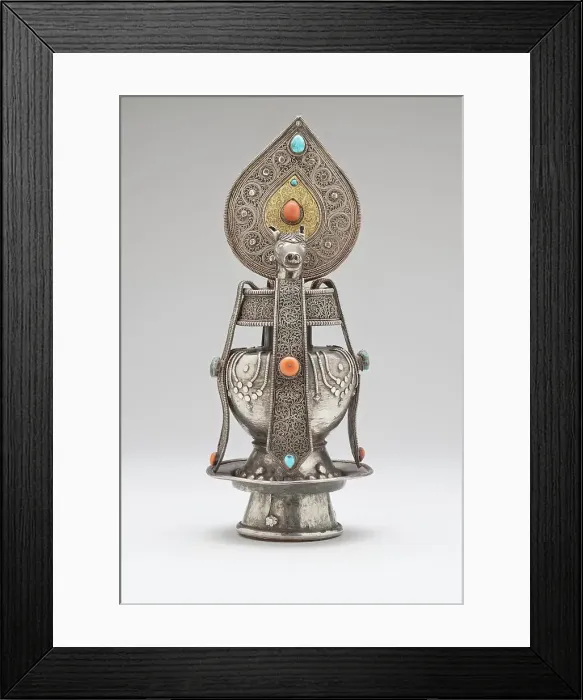 Framed Print : Vase of Immortality with the Head of a Wind-Horse and the Precious Jewel, 18th-early 19th century. Creator: Unknown Framed Print : Vase of Immortality with the Head of a Wind-Horse and the Precious Jewel, 18th-early 19th century. Creator: Unknown