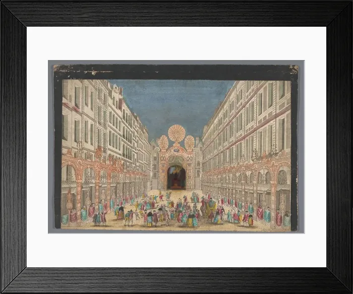 Framed Print : View of decorations on rue de la Ferronnerie in Paris on occasion of the restoration...1745 Creator: Anon Framed Print : View of decorations on rue de la Ferronnerie in Paris on occasion of the restoration...1745 Creator: Anon
