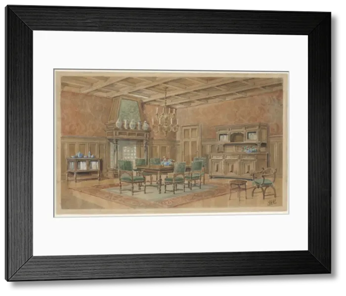 Framed Print : Dining room with chimney in Renaissance style, c.1925. Creator: Monogrammist HK Framed Print : Dining room with chimney in Renaissance style, c.1925. Creator: Monogrammist HK