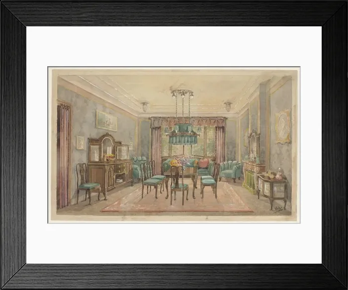 Framed Print : Dining room with green canapé, c.1925. Creator: Monogrammist HK Framed Print : Dining room with green canapé, c.1925. Creator: Monogrammist HK