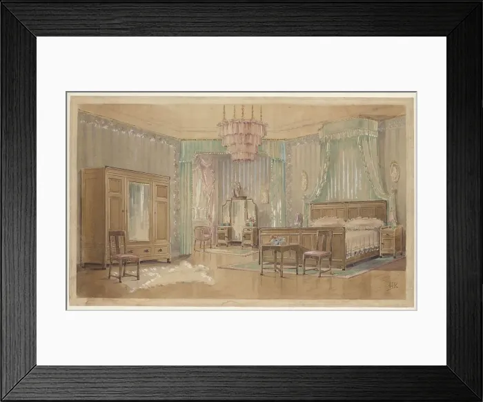 Framed Print : Bedroom with oval portraits, c.1925. Creator: Monogrammist HK Framed Print : Bedroom with oval portraits, c.1925. Creator: Monogrammist HK
