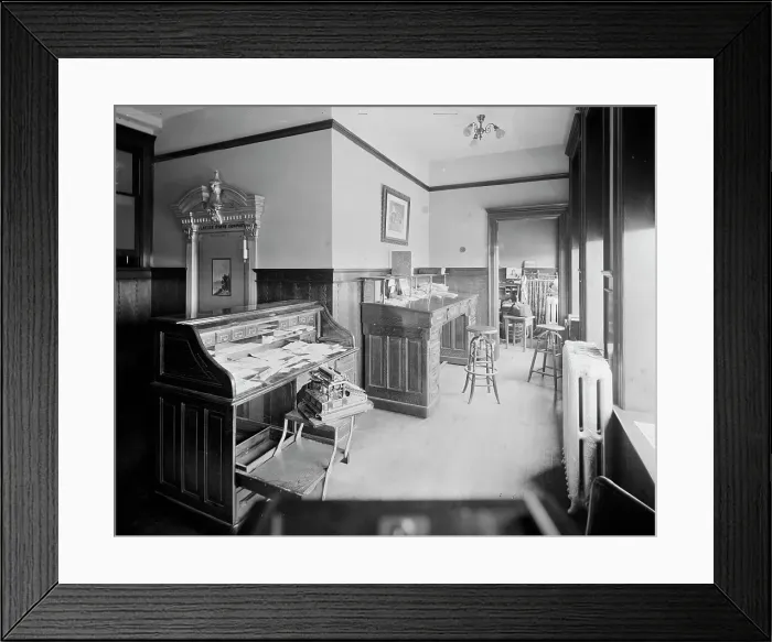Framed Print : Glazier Stove Company, treasurer's room, Chelsea, Mich. between 1900 and 1910. Creator: William H. Jackson Framed Print : Glazier Stove Company, treasurer's room, Chelsea, Mich. between 1900 and 1910. Creator: William H. Jackson