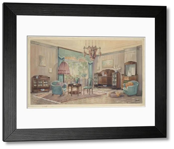 Framed Print : Sitting room with palm, c.1925. Creator: Monogrammist HK Framed Print : Sitting room with palm, c.1925. Creator: Monogrammist HK