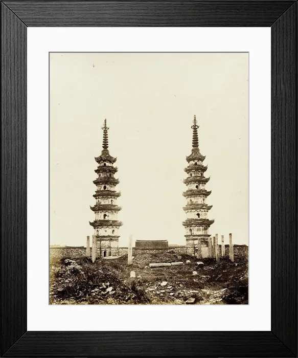 Framed Print : Twin Pagodas, Southern Sung Style, 1860. Creator: Felice Beato Framed Print : Twin Pagodas, Southern Sung Style, 1860. Creator: Felice Beato