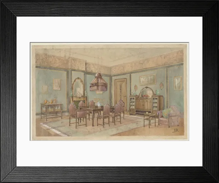 Framed Print : Dining room with cupboard with orange service, c.1925. Creator: Monogrammist HK Framed Print : Dining room with cupboard with orange service, c.1925. Creator: Monogrammist HK