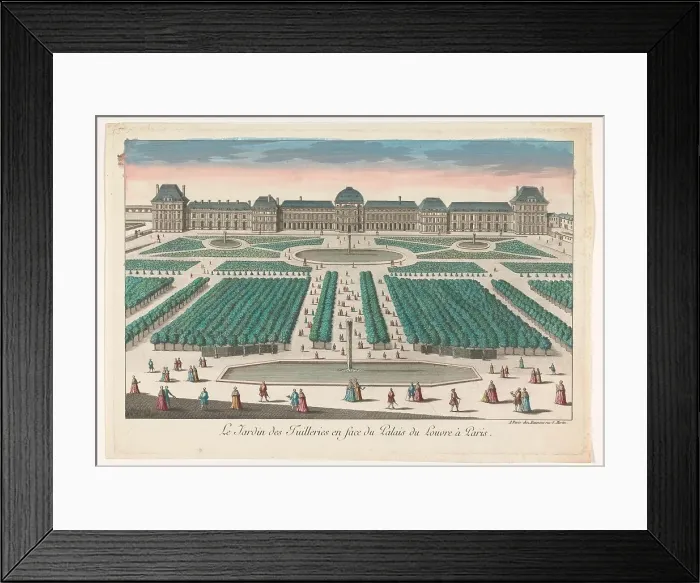 Framed Print : View of Jardin des Tuileries in Paris with view towards the Palais du Louvre, 1745-1775. Creator: Anon Framed Print : View of Jardin des Tuileries in Paris with view towards the Palais du Louvre, 1745-1775. Creator: Anon