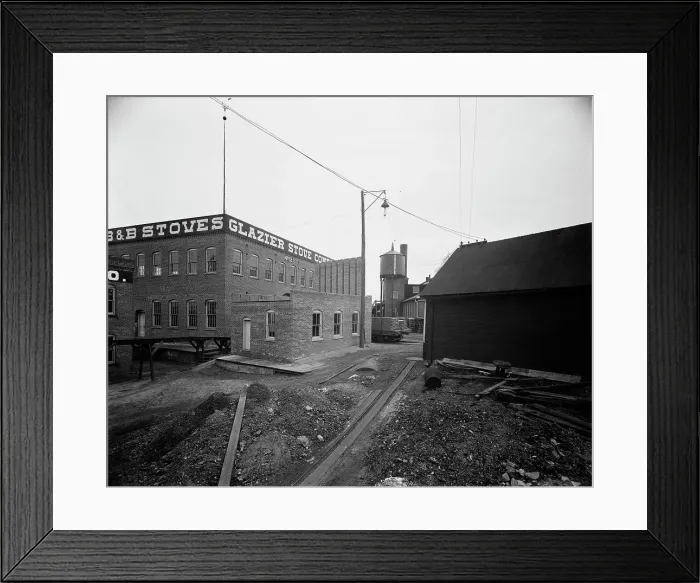 Framed Print : Glazier Stove Company, brass foundry, Chelsea, Mich. between 1900 and 1910. Creator: William H. Jackson Framed Print : Glazier Stove Company, brass foundry, Chelsea, Mich. between 1900 and 1910. Creator: William H. Jackson