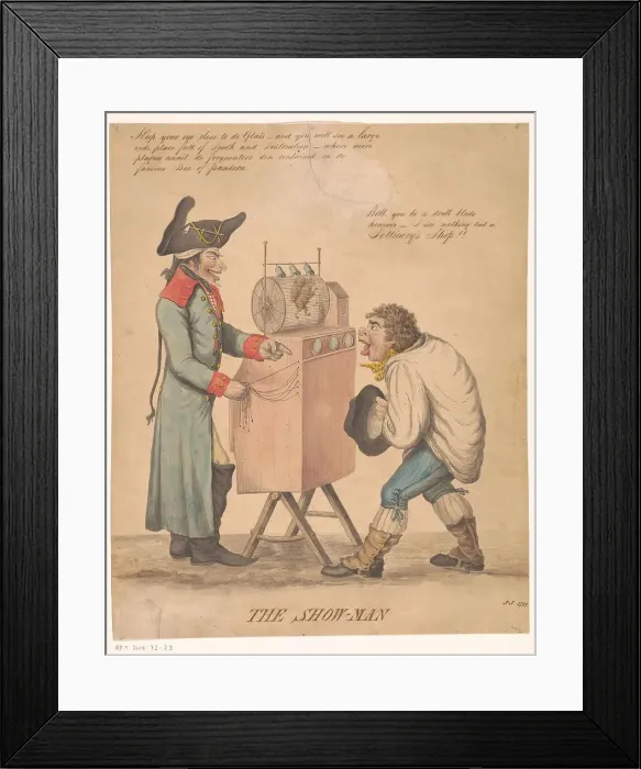 Framed Print : The Show-man, 1799. Creator: Monogrammist J.A Framed Print : The Show-man, 1799. Creator: Monogrammist J.A