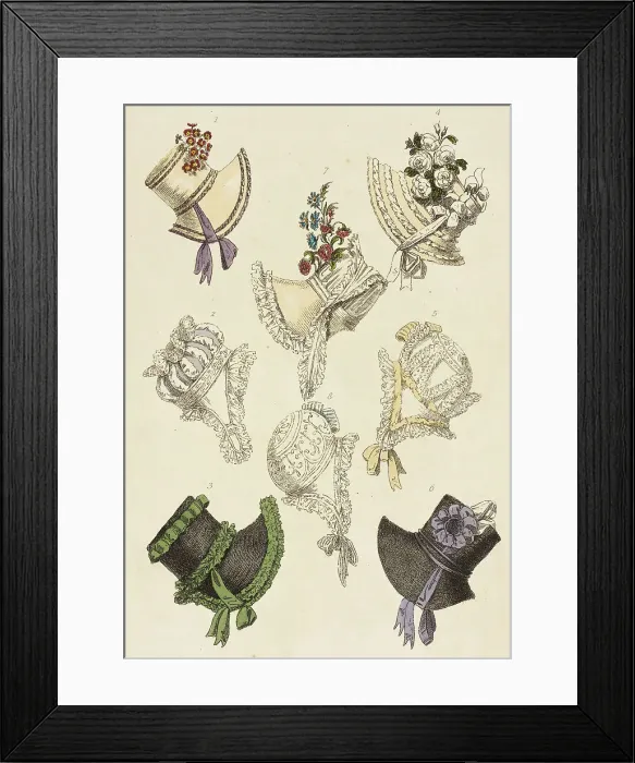 Framed Print : Fashion Plate (Parisian Head Dresses), 1817. Creator: Rudolph Ackermann Framed Print : Fashion Plate (Parisian Head Dresses), 1817. Creator: Rudolph Ackermann