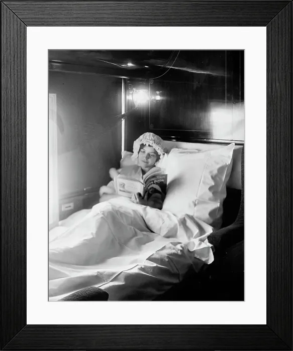 Framed Print : Electric-lighted berth on a deluxe overland limited train, between 1910 and 1920. Creator: William H. Jackson Framed Print : Electric-lighted berth on a deluxe overland limited train, between 1910 and 1920. Creator: William H. Jackson