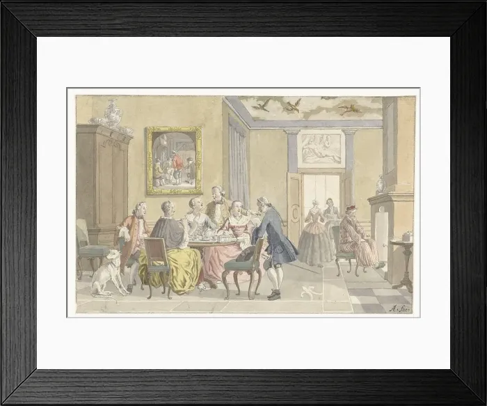 Framed Print : Interior with company drinking tea, 1723-1760. Creator: Nicolaas Aartman Framed Print : Interior with company drinking tea, 1723-1760. Creator: Nicolaas Aartman