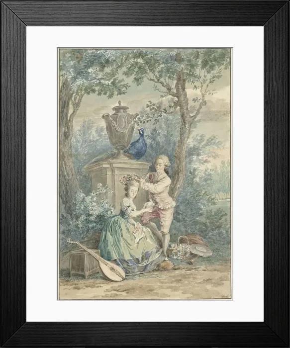 Framed Print : Elegant pair in a park, 1750-1808. Creator: Nicolaas Muys Framed Print : Elegant pair in a park, 1750-1808. Creator: Nicolaas Muys