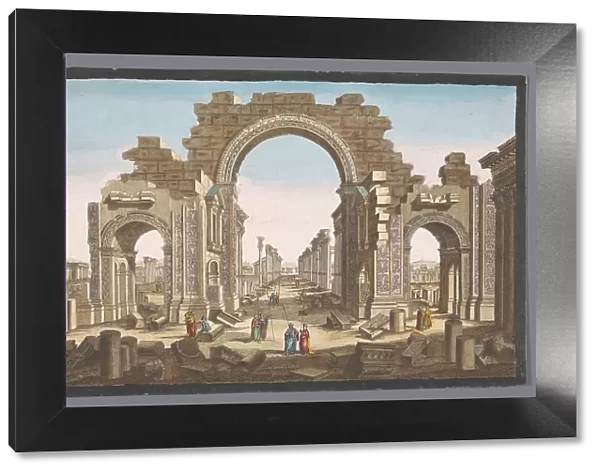 View of the ruin of the arch of the colonnade at Palmyra, seen from the east, 1745-1775. Creator: Anon