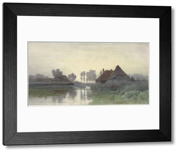 Framed Print : Farmers houses on the water at Morning Nevel, 1838-1892. Creator: Paul Joseph Constantin Gabriel Framed Print : Farmers houses on the water at Morning Nevel, 1838-1892. Creator: Paul Joseph Constantin Gabriel