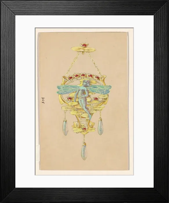 Framed Print : Design for a pendant with a woman with dragonfly wings, of gold, rubies, opals and enamel, c.1905. Creator: Paul Louchet Framed Print : Design for a pendant with a woman with dragonfly wings, of gold, rubies, opals and enamel, c.1905. Creator: Paul Louchet