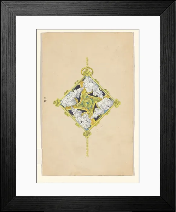Framed Print : Design for a pendant with flower branches of lilacs, enamelled gold, c.1905. Creator: Paul Louchet Framed Print : Design for a pendant with flower branches of lilacs, enamelled gold, c.1905. Creator: Paul Louchet