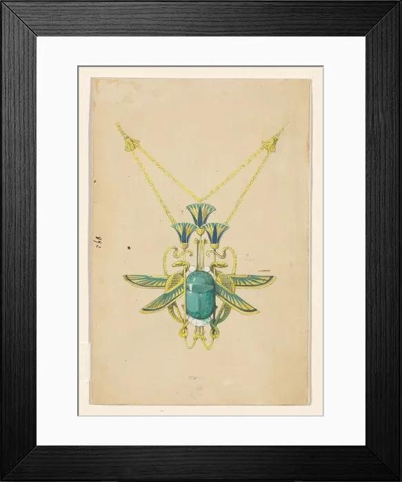 Framed Print : Design for a pendant with a scarab, snakes and lotus flowers, of enamelled gold with a scarab, c.190 Creator: Paul Louchet Framed Print : Design for a pendant with a scarab, snakes and lotus flowers, of enamelled gold with a scarab, c.190 Creator: Paul Louchet