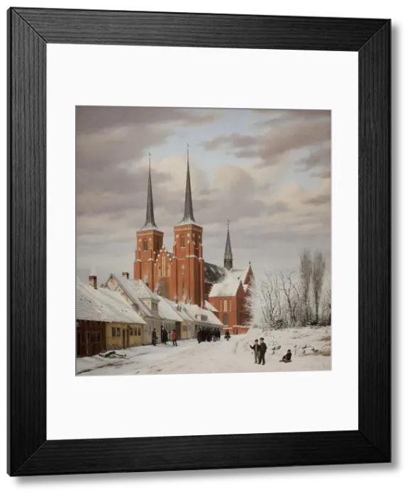 Framed Print : Street in Roskilde. In the Background the Cathedral, 1836. Creator: Jorgen Pedersen Roed Framed Print : Street in Roskilde. In the Background the Cathedral, 1836. Creator: Jorgen Pedersen Roed