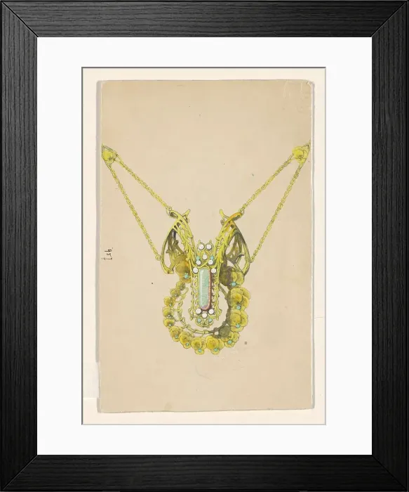Framed Print : Design for a pendant with violets, enamelled gold with an opal, c.1905. Creator: Paul Louchet Framed Print : Design for a pendant with violets, enamelled gold with an opal, c.1905. Creator: Paul Louchet
