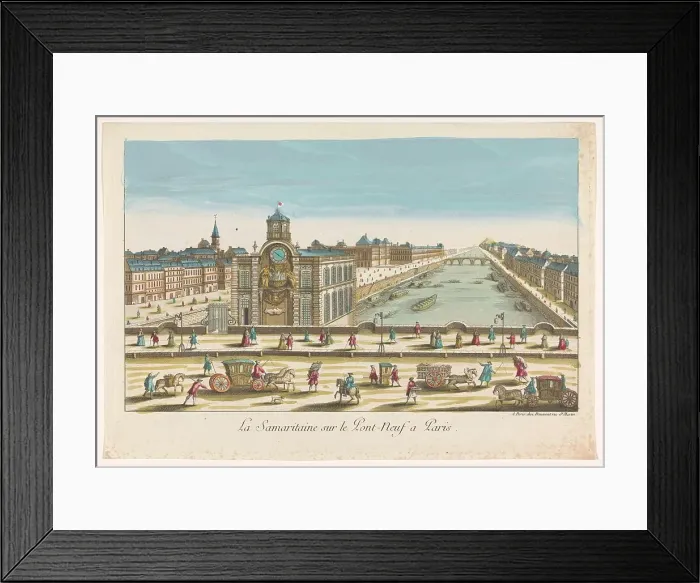 Framed Print : View of the Samaritaine water pump on the Pont Neuf over the River Seine in Paris, 1745-1775. Creator: Anon Framed Print : View of the Samaritaine water pump on the Pont Neuf over the River Seine in Paris, 1745-1775. Creator: Anon