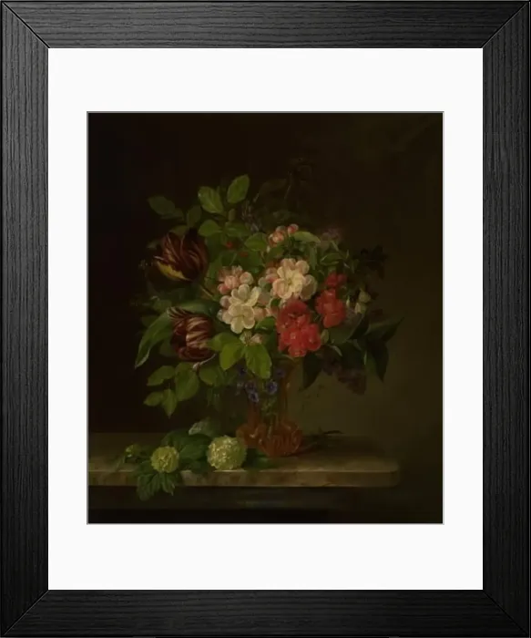 Framed Print : A glass with spring flowers, 1840. Creator: Hanne Hellesen