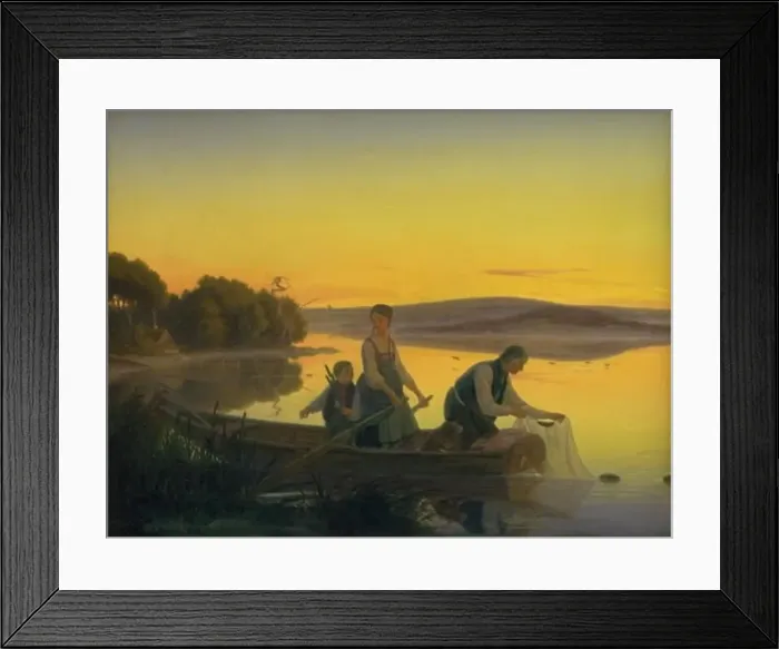 Framed Print : An Old Fisherman Putting Out His Net at Sundown, 1844. Creator: Jorgen Sonne Framed Print : An Old Fisherman Putting Out His Net at Sundown, 1844. Creator: Jorgen Sonne
