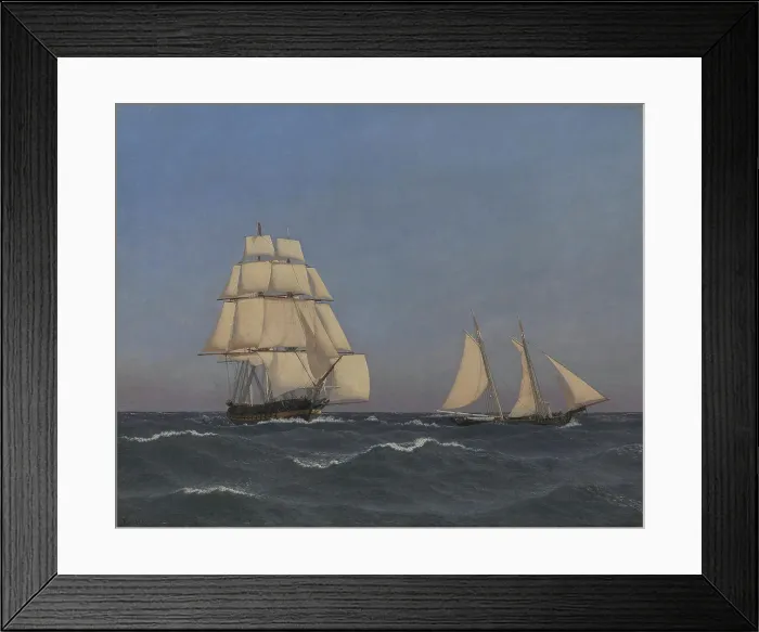 Framed Print : A Privateer Outsailing a Pursuing Frigate, 1845. Creator: CW Eckersberg Framed Print : A Privateer Outsailing a Pursuing Frigate, 1845. Creator: CW Eckersberg