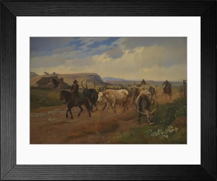 Framed Print : A Drove of Oxen in the Roman Campagna, 1845. Creator: Johan Thomas Lundbye Framed Print : A Drove of Oxen in the Roman Campagna, 1845. Creator: Johan Thomas Lundbye