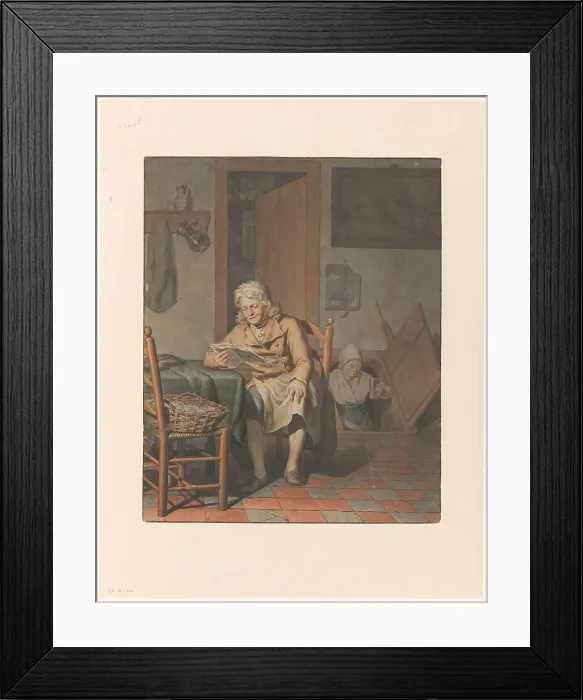 Framed Print : Interior with man reading at a table, 1790-1852. Creator: Pieter Christoffel Wonder Framed Print : Interior with man reading at a table, 1790-1852. Creator: Pieter Christoffel Wonder
