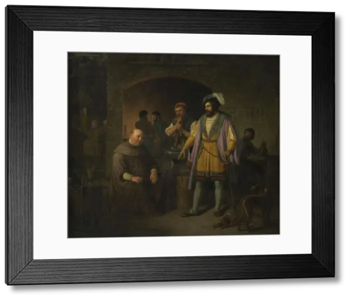 Framed Print : Jens Holgersen Ulfstand cures the abbot of Bækkeskov of his obesity by forcing him to work... 1845. Creator: Peter Raadsig Framed Print : Jens Holgersen Ulfstand cures the abbot of Bækkeskov of his obesity by forcing him to work... 1845. Creator: Peter Raadsig