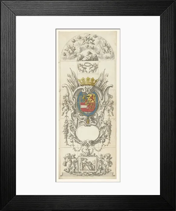 Framed Print : Design for glass window 8 donated by Prince Willem Hendrik at the age of seventeen, 1665-1667. Creator: Pieter Jansz