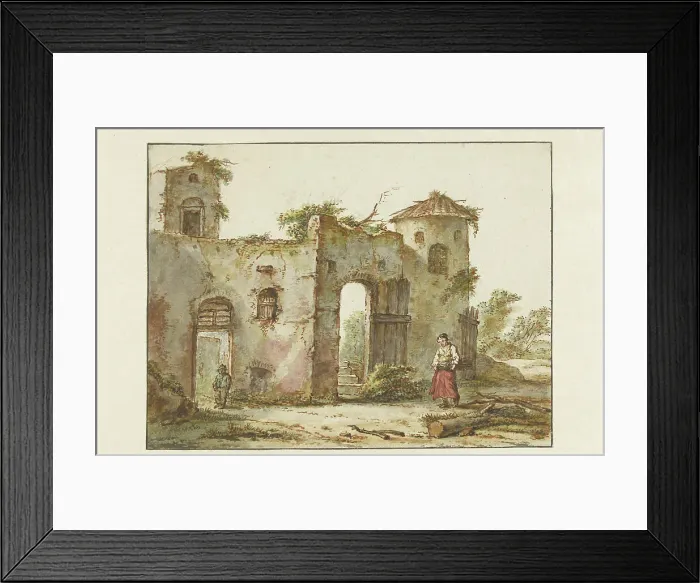 Framed Print : Dilapidated building with a wood-gatherer on the right, 1782-1837. Creator: Pieter Bartholomeusz. Barbiers Framed Print : Dilapidated building with a wood-gatherer on the right, 1782-1837. Creator: Pieter Bartholomeusz. Barbiers
