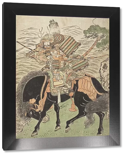 Warrior Mounted on a Black Horse (image 1 of 2), c1780s. Creator: Kitao Shigemasa