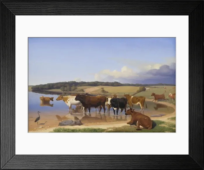Framed Print : A hot Summer's afternoon; a herd of cattle has sought refuge in the Kölige lake, 1846. Creator: Jorgen Sonne Framed Print : A hot Summer's afternoon; a herd of cattle has sought refuge in the Kölige lake, 1846. Creator: Jorgen Sonne