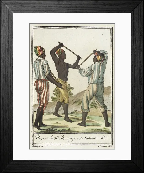 Framed Print : Costumes de Différents Pays, Negres de St. Domingue se Battant au Bâton, c1797. Creator: Jacques Grasset de Saint-Sauveur Framed Print : Costumes de Différents Pays, Negres de St. Domingue se Battant au Bâton, c1797. Creator: Jacques Grasset de Saint-Sauveur