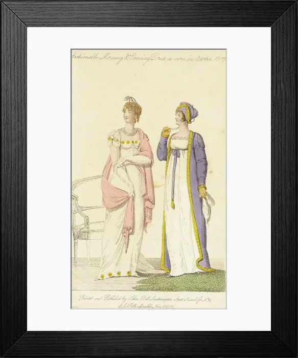 Framed Print : Fashionable Morning & Evening Dress As Worn in October 1807, 1807. Creator: John Bell. Fashionable Morning & Evening Dress As Worn in October 1807, 1807. Creator: John Bell Framed Print : Fashionable Morning & Evening Dress As Worn in October 1807, 1807. Creator: John Bell. Fashionable Morning & Evening Dress As Worn in October 1807, 1807. Creator: John Bell
